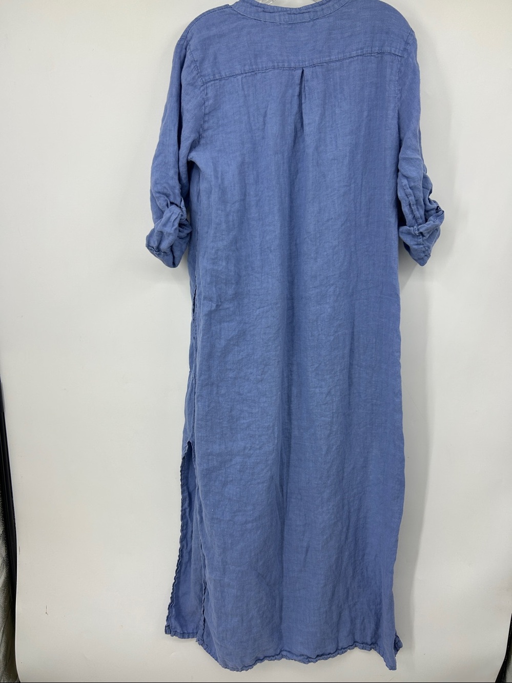 Made in Italy 100% Blue Linen Dress High Slits Pockets Size M - Picture 9 of 11